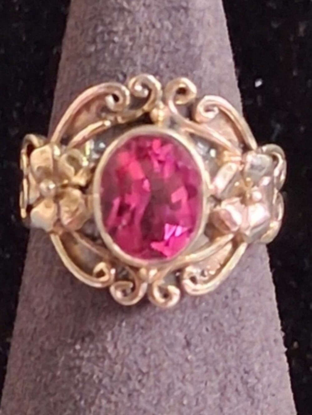 Boho Vintage Sterling Silver Filigree Statement Ring Vibrant Pink Gemstone Sz 8
